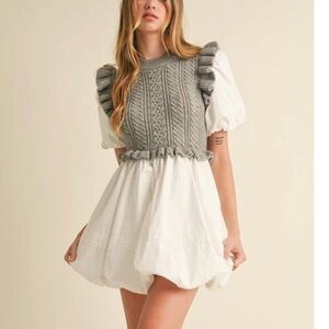 New ruffle Sweater Knit Vest White bubble mini Dress